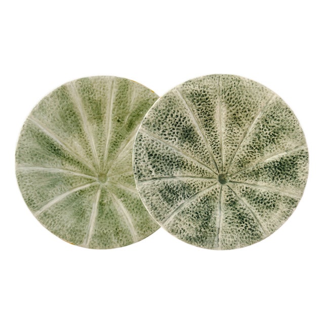 Vintage Bordallo Pinheiro Cantaloupe Melon Plates - Pair For Sale