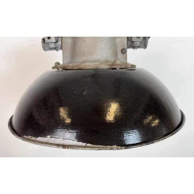 Industrial Black Enamel and Cast Iron Cage Pendant Light, 1960s For Sale - Image 4 of 18