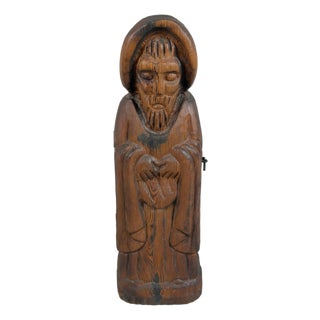 Monk or Friar Bottle Holder Sculpture in Carved Wood, 1960s For Sale