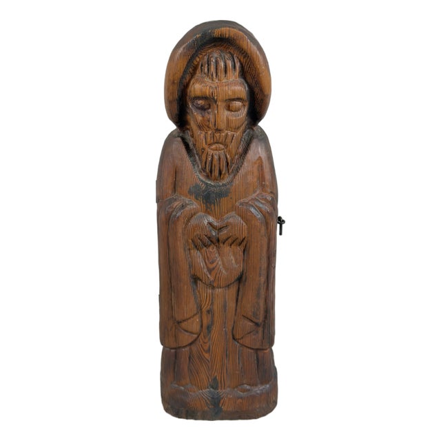 Monk or Friar Bottle Holder Sculpture in Carved Wood, 1960s For Sale