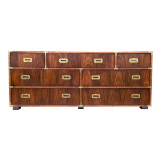 1970s Lane Altavista Campaign 7 Drawer Dresser Chest With Brass Accents For Sale