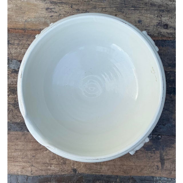 White Vintage Glazed Ceramic Large Bowl For Sale - Image 8 of 12