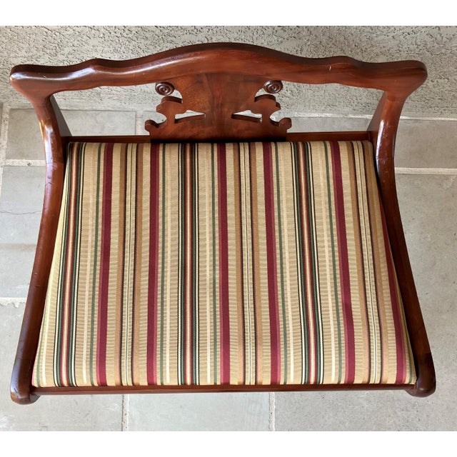 Tan Circa 1940 Duncan Phyfe-Style Scroll Splat Low Back Petite Window / Entryway Bench For Sale - Image 8 of 18