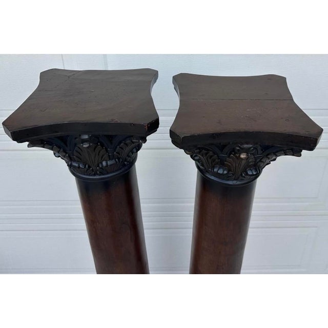 Pair of Custom Vintage Wooden Corinthian Column Pedestals With Capitals For Sale - Image 12 of 18
