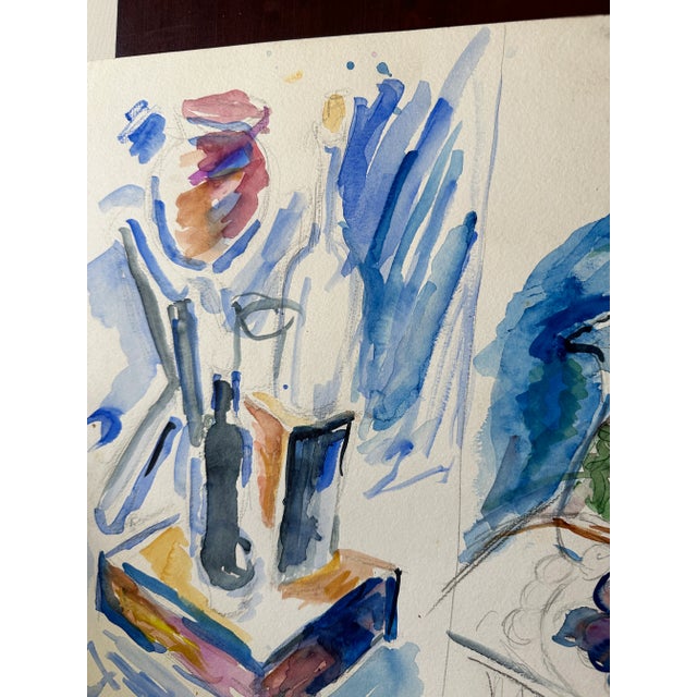 Vintage Watercolor Still Life Painting of Bedside Table For Sale - Image 9 of 9