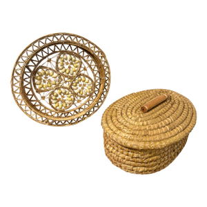 Cowrie Shell Wall Hanging and Lidded Basket With Handle