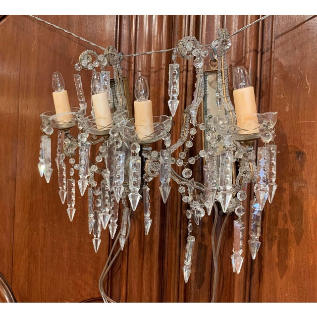 Pair Early 20th Century Italian Crystal Two-Light Wall Sconces For Sale In Dallas - Image 6 of 7