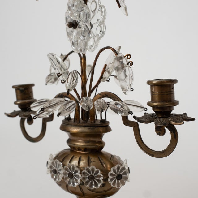 Pair of French Style Brass and Crystal Girandole Candelabras For Sale - Image 11 of 15