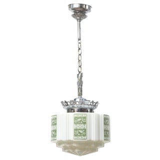 White and Green Deco Glass Pendant For Sale