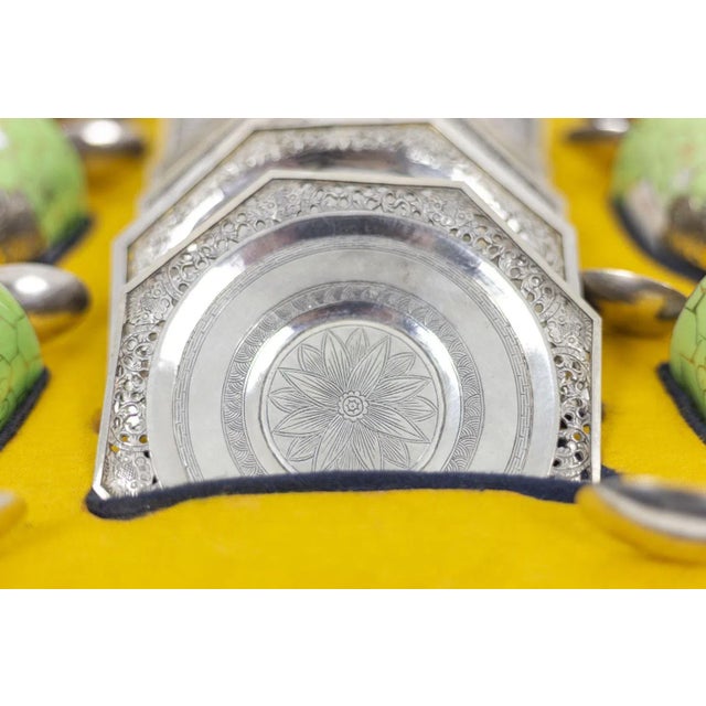 Silver Celadon Porcelain and Silver-Plated Metal Tea Service, 1920s For Sale - Image 8 of 14