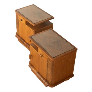 Art Deco Bedside Tables in Walnut, Set of 2 For Sale