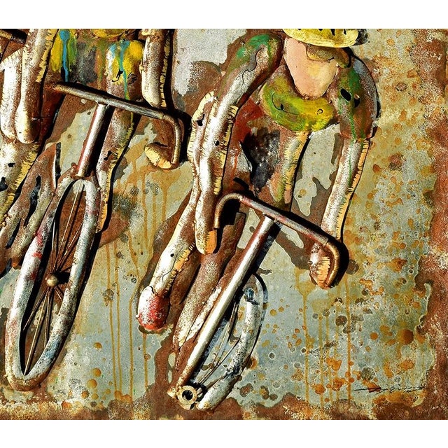 Late 20th Century Original Sculptural Metal Wall Art Piece Depicting Racing Bicyclists For Sale - Image 4 of 7