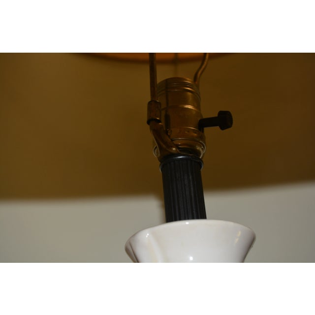 Chinoiserie 1970s Chinoiserie Asian Oriental White Ceramic Large Table Lamp With Bamboo Relief Pattern For Sale - Image 3 of 11