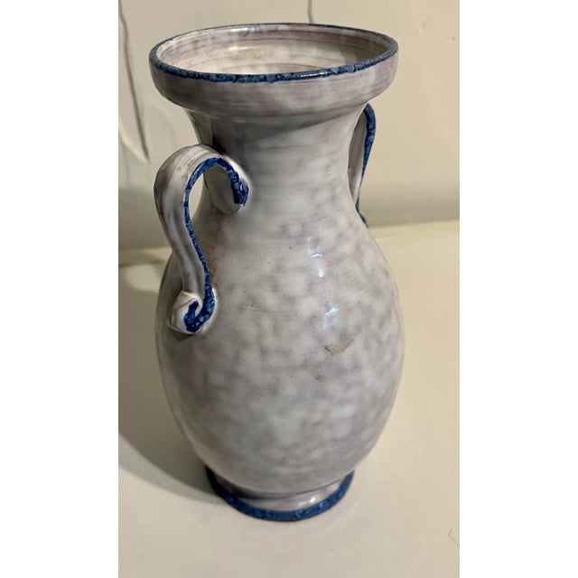 Folk Art Studio Pottery Blue and White. Loving Cup Vase For Sale - Image 4 of 7
