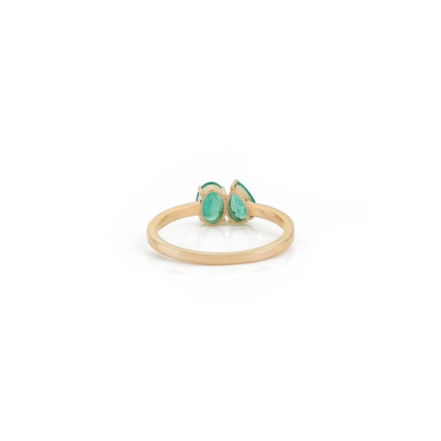 Green Oval & Pear Natural Emerald Toi Et Moi Ring in 14k Solid Yellow Gold Size 4 For Sale - Image 8 of 14