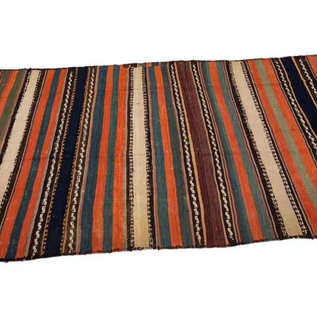 Turkish 1960s Vintage Turkish Kilim Multicolor Handmade Stripes Wool Runner For Sale - Image 3 of 8