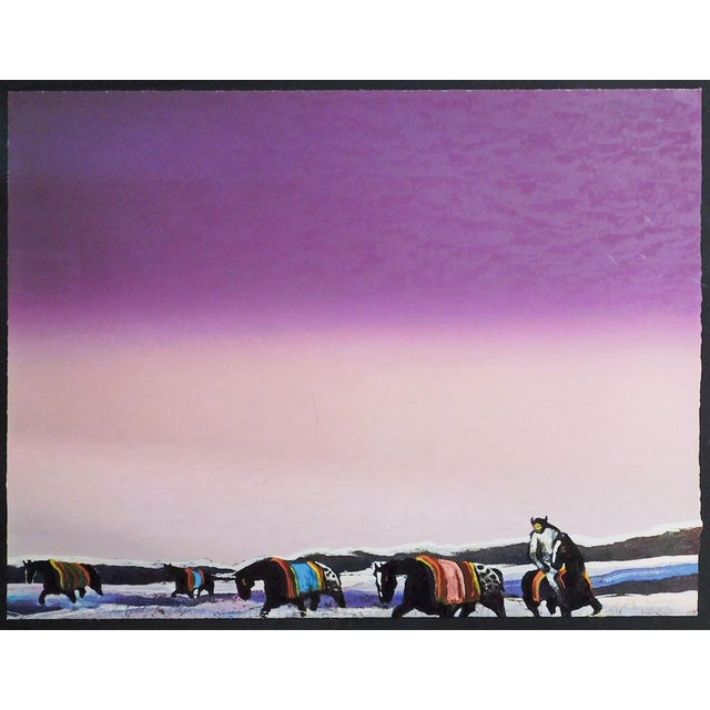 Figurative Earl Biss "Horse Thieves at Dusk" Purple Color Sky Custom Framed Hand Signed For Sale - Image 3 of 9