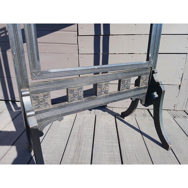 Antique Victorian Fireplace Screen Stand 1860s Original Black Lacquer For Sale In Cleveland - Image 6 of 12