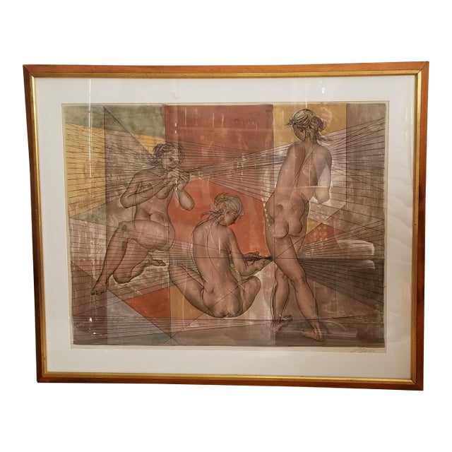 Framed Hans Erni "Die Spennerinnen" Limited Edition Lithograph For Sale