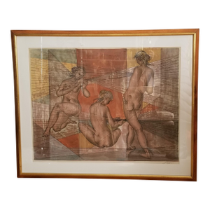 Framed Hans Erni "Die Spennerinnen" Limited Edition Lithograph
