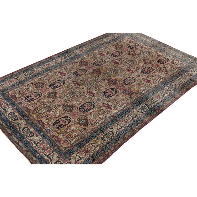 Traditional Hand-Knotted Antique Tehranian Persian Rug in Royal Blue, Wine & Beige Floral Pattern For Sale - Image 3 of 7