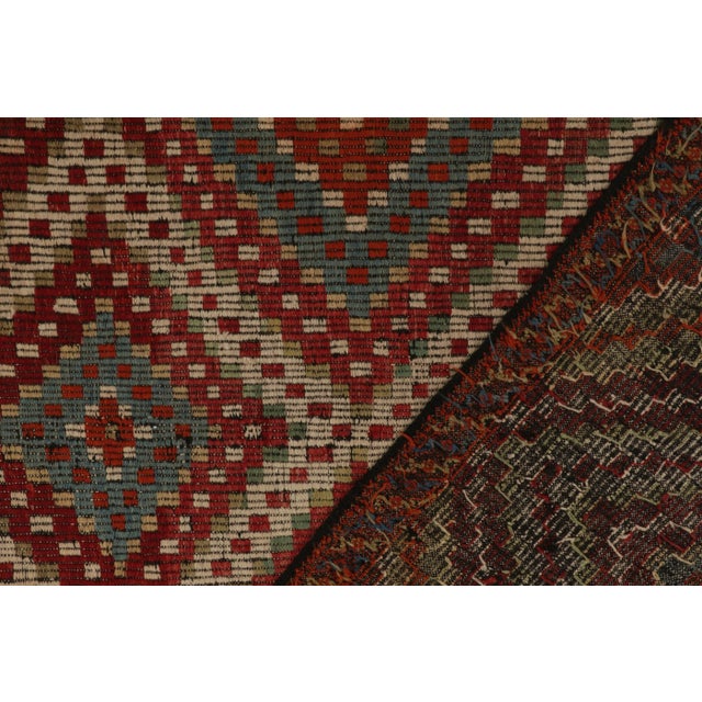Textile Vintage Chaput Style Kilim in Red Diamonds With Blue and Green Accents For Sale - Image 7 of 7