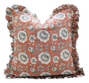 Fabdivine Ruffle Throw Pillow Decorative Ruffle Accent Cushion for Sofa, Bed & Chair 14x14 Inch-Sun Flower