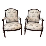 Pair of Louis XVI French Neoclassical Arm Chairs Newly Upholstered in Bowood Union For Sale
