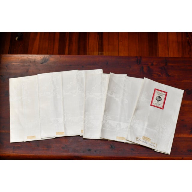 Lovely unused vintage set of 6 Irish linen double damask napkins, factory folded. Measure 22" square. These will set a...