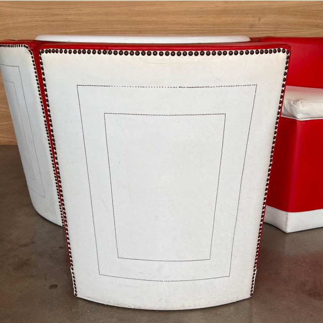 Animal Skin Set of Vintage Round table with Six Chairs in Red and White Leather For Sale - Image 7 of 18