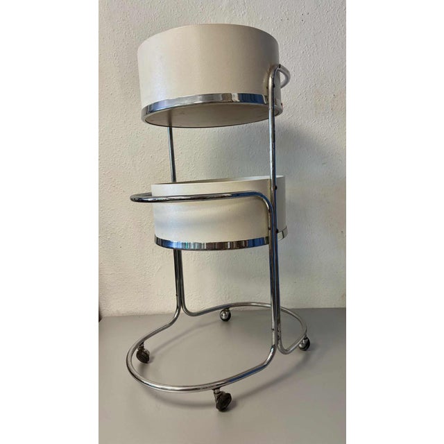 1960s Mid-Century Chrome & White 2-Tier Rolling Trolley For Sale - Image 5 of 7