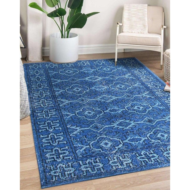 4x6 Blue Hand-Knotted Wool Azure Floral Medallion Classic Traditional Carpet Rug For Sale - Image 9 of 9