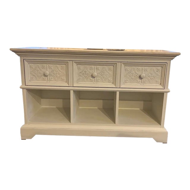 Mid 20th Century Romweber Painted Credenza / Sideboard – Solid Wood, Carved Drawer Fronts For Sale