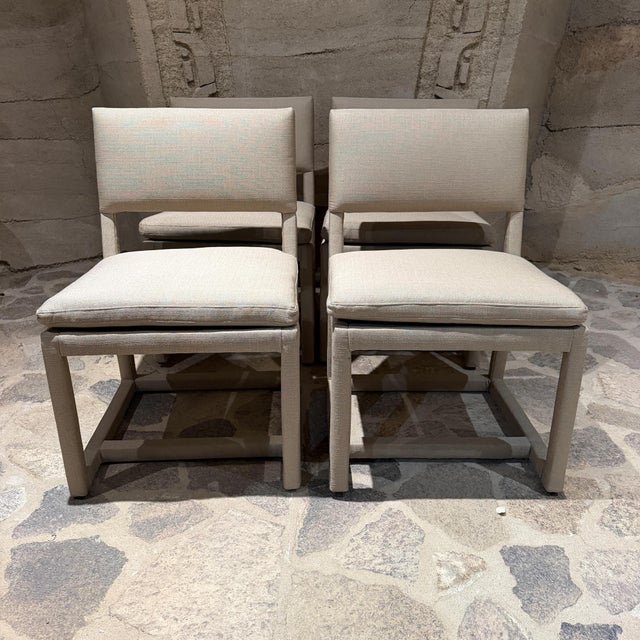 For your consideration, a vintage set of (4) Milo Baughman Parsons Dining Chairs, manufactured by Thayer Coggin. This...