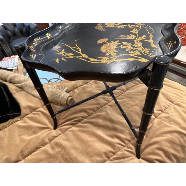 Black & Gold Regency Style Tray Cocktail Table For Sale - Image 12 of 12