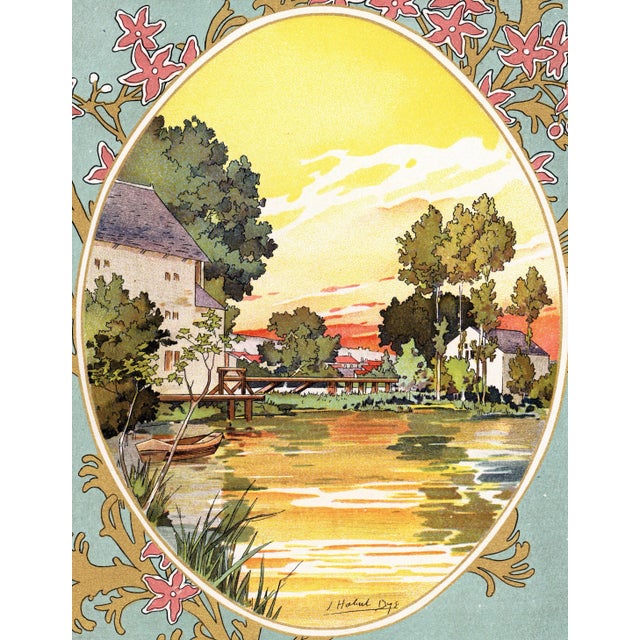 This is an Art Nouveau c1900 pastoral landscape lithograph by the famed French designer and illustrator Jules Habert Dys...