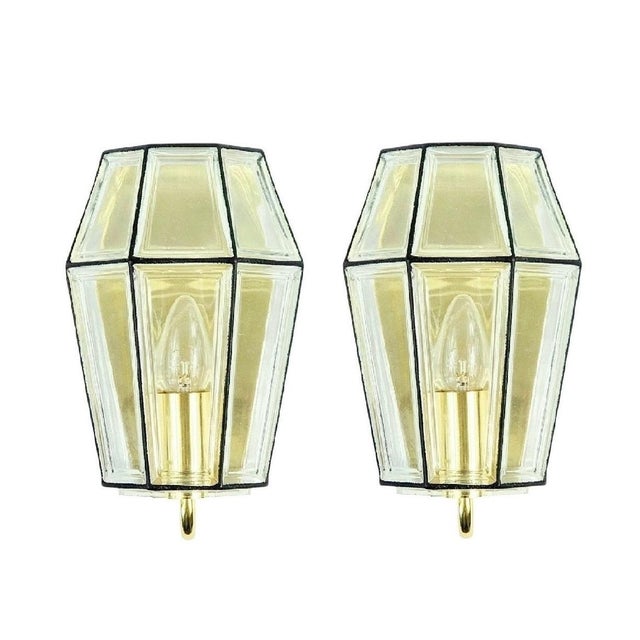Black Mid-Century Modern Glass and Brass Wall Sconces from Limburg, Germany, 1960s, Set of 2 For Sale - Image 8 of 8