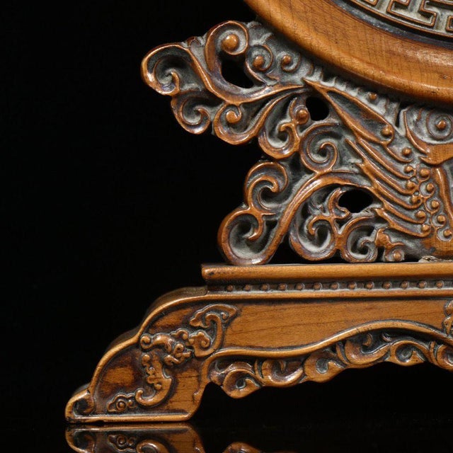 1980s Carved Hardwood Commemorative Table Screen — Mao Era, With Original Stand For Sale - Image 5 of 9