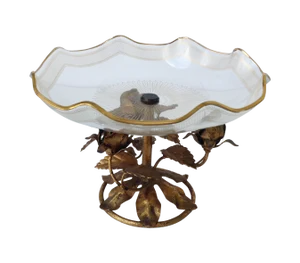 C.1950's Gilt Italian Tole & 22k Gold Glass Center Bowl I