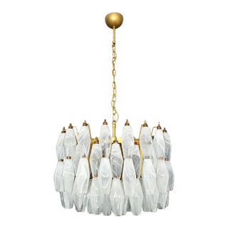 Italian Poliedri Glass Chandelier With Gold-Finished Structure For Sale