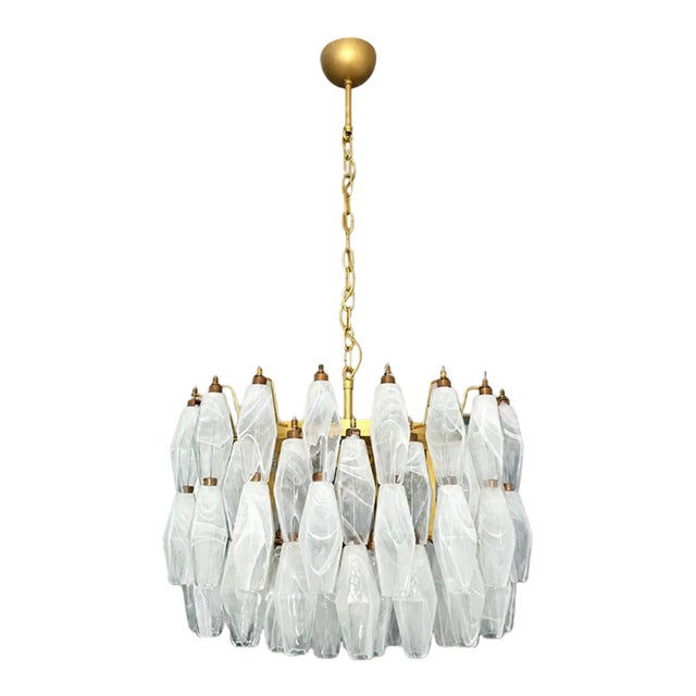 Italian Poliedri Glass Chandelier With Gold-Finished Structure For Sale