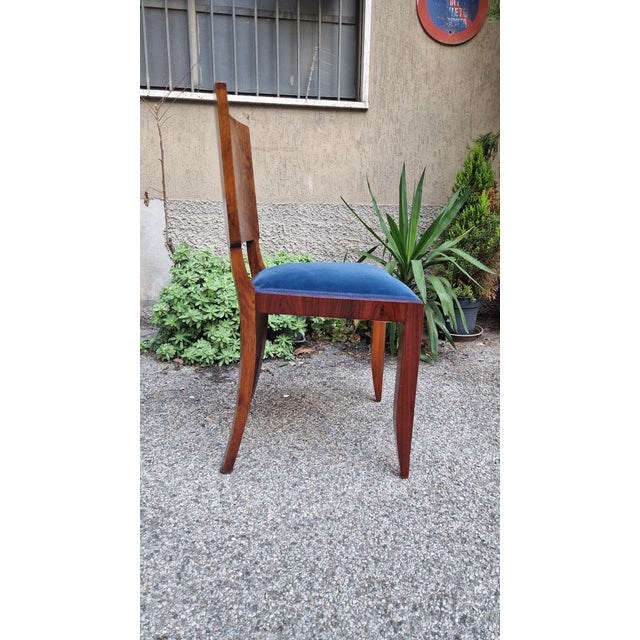 1930s Chair in Walnut Burl with Blue Seat in the style of Gio Ponti, 1930s For Sale - Image 5 of 11
