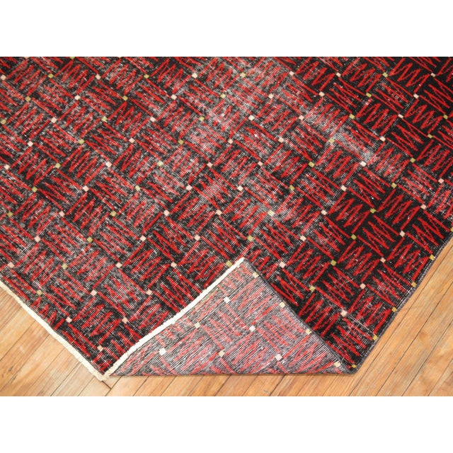 Mid-Century Modern Black and Red Antique Deco Rug For Sale - Image 3 of 6