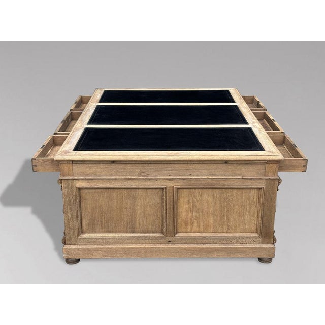 Wood Large Antique French Oak Partners Desk, 1860 For Sale - Image 7 of 11