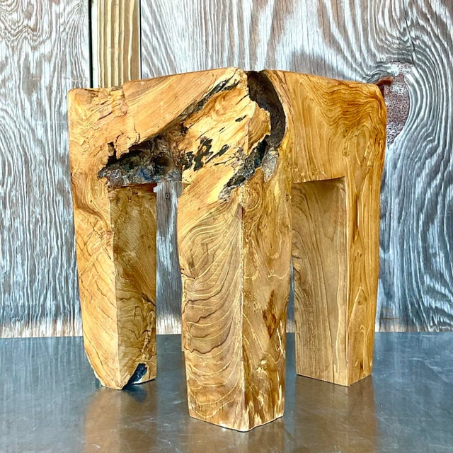 Wood Vintage Organic Modern Sculptural Burl Wood Drinks Table For Sale - Image 7 of 13