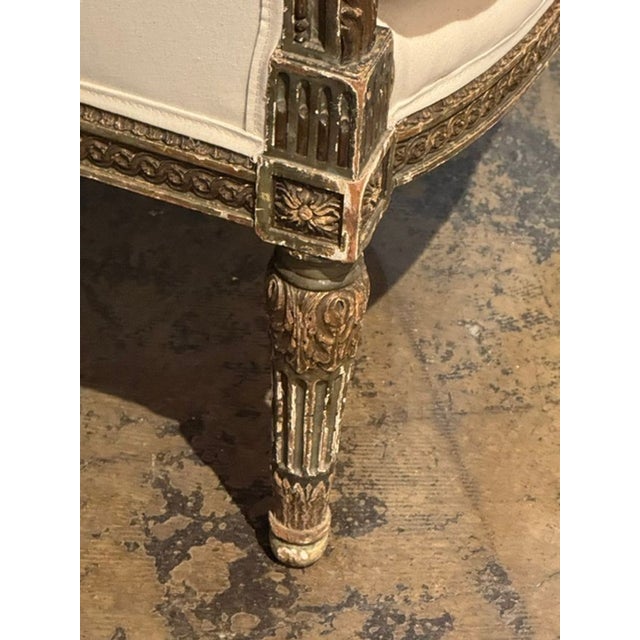 Brown 19th C. French Louis XVI Carved and Painted Bergere For Sale - Image 8 of 10