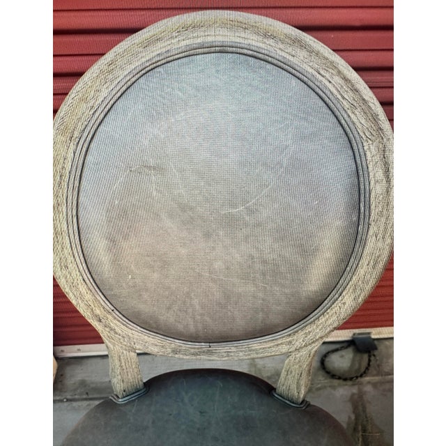 Contemporary Set of Restoration Hardware French Contemporary Round Leather Bar Stools For Sale - Image 3 of 8