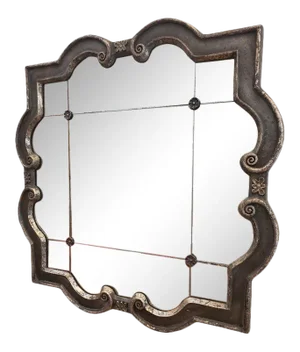 Modern Art Deco Style Silver Gilt Mirror With Rosettes and Antiqued Glass