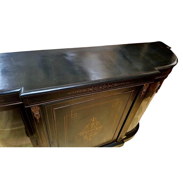 French Mid 19th Century Napoleon III Second Empire Ebonized and Inlaid Credenza For Sale - Image 3 of 11