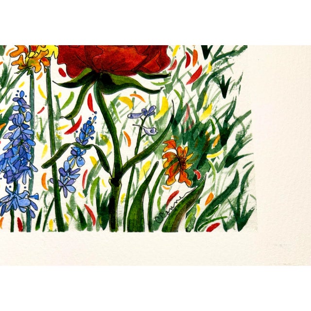 Red Giclee Print Watercolor Painting “Bees Garden” For Sale - Image 8 of 11
